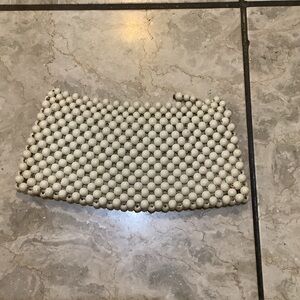 Vintage Elegant White Wood Beaded Clutch